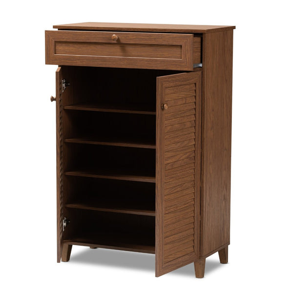 Baxton Studio Baxton Studio Coolidge Contemporary Walnut Shoe Cabinet with Drawer for Organized Entryway Storage 5-Shelf FP-03LV-Walnut