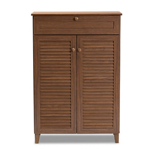Baxton Studio Baxton Studio Coolidge Contemporary Walnut Shoe Cabinet with Drawer for Organized Entryway Storage 5-Shelf FP-03LV-Walnut