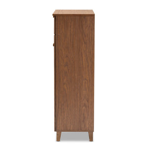 Baxton Studio Baxton Studio Coolidge Contemporary Walnut Shoe Cabinet with Drawer for Organized Entryway Storage 5-Shelf FP-03LV-Walnut
