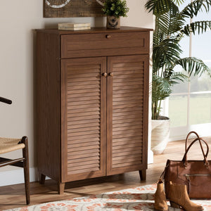 Baxton Studio Baxton Studio Coolidge Contemporary Walnut Shoe Cabinet with Drawer for Organized Entryway Storage 5-Shelf FP-03LV-Walnut