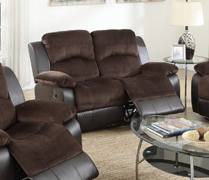 English Elm Motion Loveseat sleek bonded leather reclining sofa with solid wood frame and metal mechanism, luxe comfort for contemporary living spaces Chocolate 31 L x 26 W x 57 H B011P205233