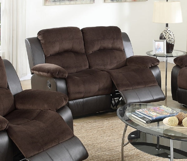 English Elm Motion Loveseat sleek bonded leather reclining sofa with solid wood frame and metal mechanism, luxe comfort for contemporary living spaces Chocolate 31 L x 26 W x 57 H B011P205233