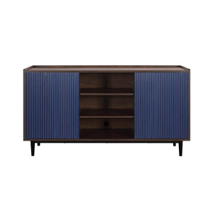 English Elm Duane Fluted 59" Sideboard with Ribbed Wood Grain, Cable Management & Iron Feet for TV Stand Navy Blue B365P397663