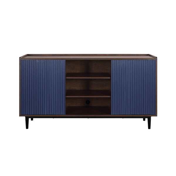 English Elm Duane Fluted 59" Sideboard with Ribbed Wood Grain, Cable Management & Iron Feet for TV Stand Navy Blue B365P397663