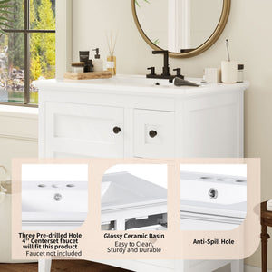 English Elm 30 Inch Bathroom Vanity with Ceramic Sink and 3 Smooth-Glide Drawers, Modern Moisture-Resistant Storage White N710P252105K