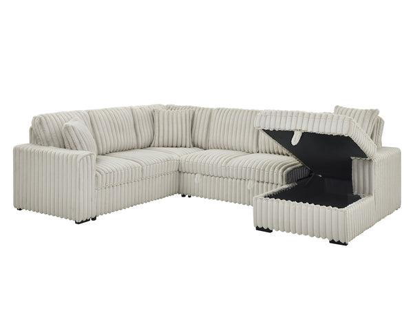 English Elm 122 Plush U-Shape Sectional Sofa Bed with USB Ports, Hidden Storage Chaise & Spacious Armrest Comfort khaki W1417S00080