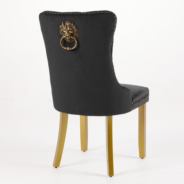 English Elm Mid-Century Tufted Velvet Dining Chair with Lion Head Ring, Nailhead Trim, Solid Wood Legs Black W1143P193168