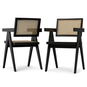 English Elm Regina Dining Armchair Set Of 2 - Mid-Century Modern Beechwood Chairs With Rattan Comfort & Style B136P266928-GIGA