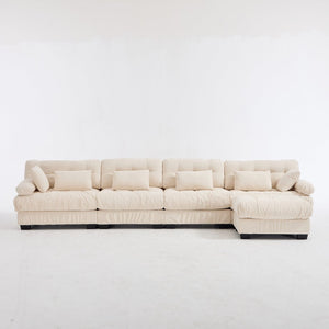 English Elm Modular Cloud Sofa Deep Seat Flannelette Sectional with Round Armrests for Living Room Beige W2120S00049