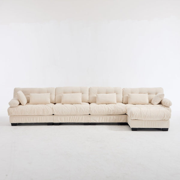 English Elm Modular Cloud Sofa Deep Seat Flannelette Sectional with Round Armrests for Living Room Beige W2120S00049