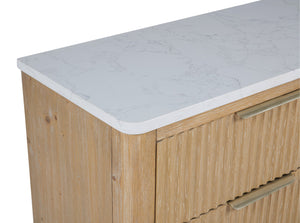 English Elm Modern Streamlined Chest with Engineered Stone Top and Brass Hardware — Ample Storage, Sleek Urban Style Natural Wood 65.25 L x 21.75 W x 38 H B2741P367180