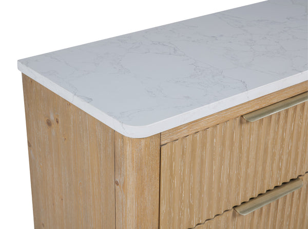 English Elm Modern Streamlined Chest with Engineered Stone Top and Brass Hardware — Ample Storage, Sleek Urban Style Natural Wood 65.25 L x 21.75 W x 38 H B2741P367180