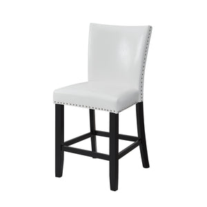 English Elm 2pc Counter Height Upholstered PU Chairs with Chrome Nailhead Trim and Footrest, Stylish Pub Seating White 43 L x 21.25 W x 15.25 H B011P286895