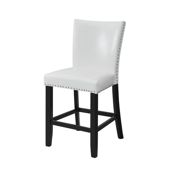 English Elm 2pc Counter Height Upholstered PU Chairs with Chrome Nailhead Trim and Footrest, Stylish Pub Seating White 43 L x 21.25 W x 15.25 H B011P286895