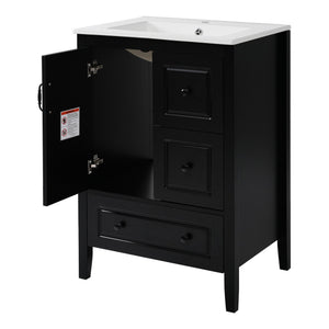 English Elm Christopher Knight Home® - 24 Freestanding Retro Bathroom Vanity with Ceramic Sink, Soft-Close Cabinet & Drawers, Painted MDF Finish Black N759P292551B