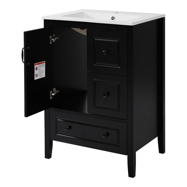 English Elm Christopher Knight Home® - 24 Freestanding Retro Bathroom Vanity with Ceramic Sink, Soft-Close Cabinet & Drawers, Painted MDF Finish Black N759P292551B