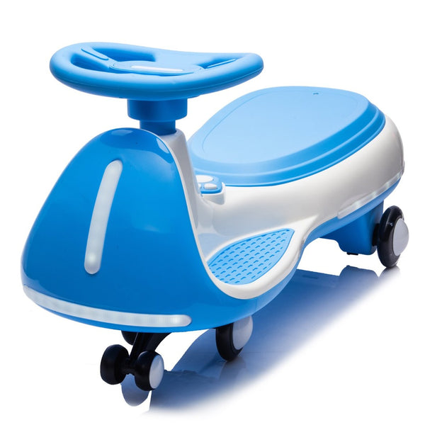 English Elm 12v Kids Ride on Wiggle Car with Dual Motors Led Wheels Bluetooth and Triangular Frame Blue W1578P390194
