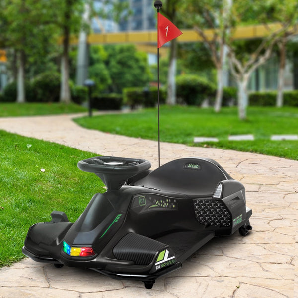 English Elm Aosom Kids Battery Powered Drift Kart with Led Lights Music and Slow Start Feature Black W2225P217183