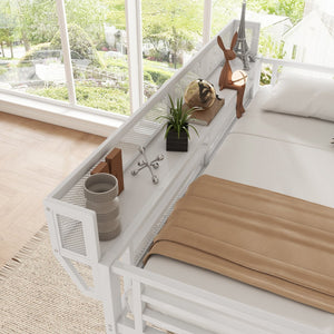 English Elm Twin Twin Size Loft Bed with Stairs and Built-In Shelves, Metal High Loft with Wardrobe for Kids Teens White W2580S00036