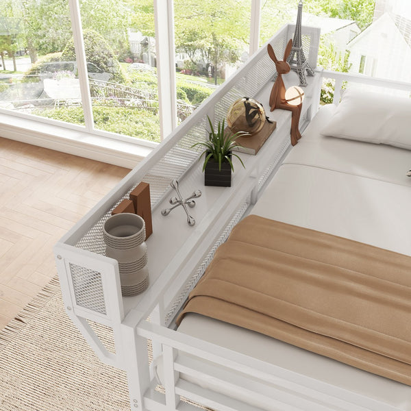 English Elm Twin Twin Size Loft Bed with Stairs and Built-In Shelves, Metal High Loft with Wardrobe for Kids Teens White W2580S00036