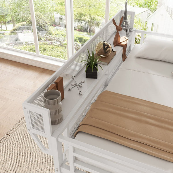 English Elm Twin Metal High Loft Bed with Staircase Storage Wardrobe for Kids and Teens White W2580S00061