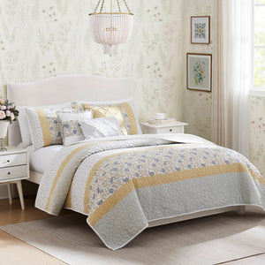 English Elm 6 Madison Park Dawn Cotton Percale Reversible Quilt Set Full/Queen Paisley Pintuck Lace Taping Vintage Chic Comfort Yellow 17.72 L x 22.83 W x 7.09 H B035129026