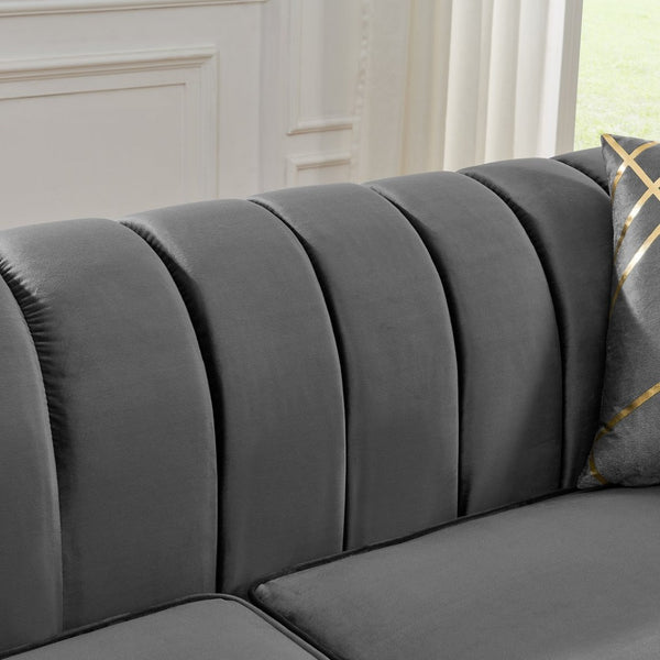 English Elm 81" Tufted Velvet Chesterfield Sofa with Gold Steel Legs for Elegant Living Rooms W1191S00064
