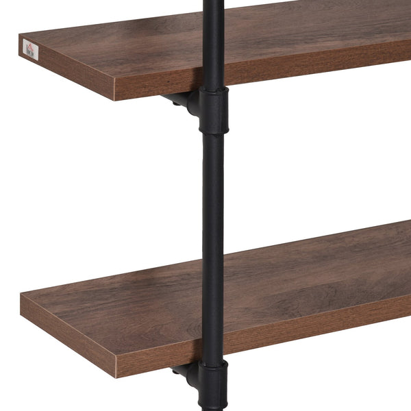 English Elm HOMCOM Industrial 3-Tier Pipe Wall Shelf – Rustic Brown Floating Bookshelf, Metal Frame Display Rack W2225P229632
