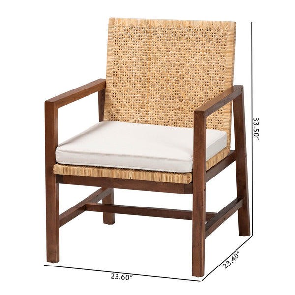 English Elm Bohemian Rattan Acacia Wood Accent Chair Geometric Weave Cushioned Seat Honey Finish B2750P467741