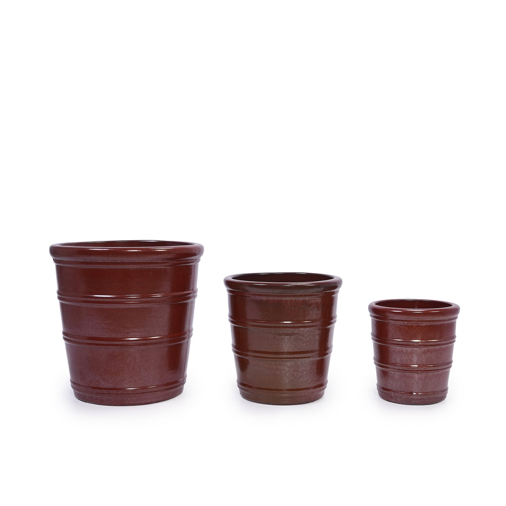 English Elm 3 Pieces Ceramic Flowerpot Set - Handcrafted Modern Planters In Bean Paste Red For Home & Garden W3273P321532
