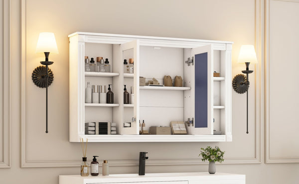 English Elm 47 Inch Wall Mounted Medicine Cabinet with Mirror Open Shelving and Adjustable Storage N710P363550K