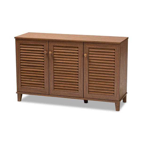 Baxton Studio Baxton Coolidge Modern Walnut Shoe Storage Cabinet - 8 Shelves for 16 Pairs, Stylish & Functional FP-04LV-Walnut