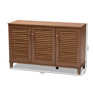 Baxton Studio Baxton Coolidge Modern Walnut Shoe Storage Cabinet - 8 Shelves for 16 Pairs, Stylish & Functional FP-04LV-Walnut