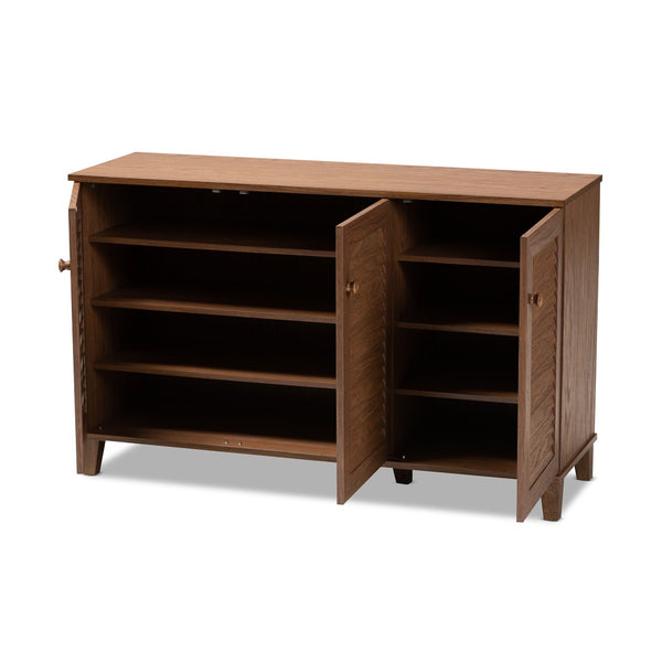 Baxton Studio Baxton Coolidge Modern Walnut Shoe Storage Cabinet - 8 Shelves for 16 Pairs, Stylish & Functional FP-04LV-Walnut