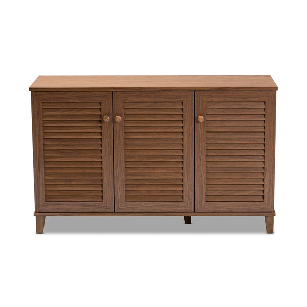 Baxton Studio Baxton Coolidge Modern Walnut Shoe Storage Cabinet - 8 Shelves for 16 Pairs, Stylish & Functional FP-04LV-Walnut