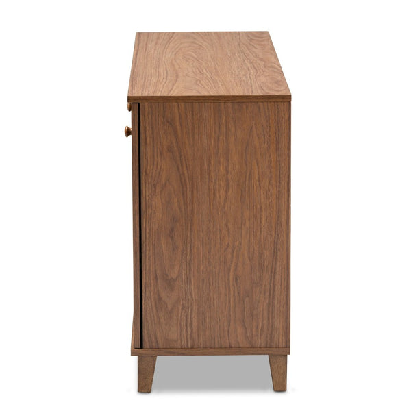 Baxton Studio Baxton Coolidge Modern Walnut Shoe Storage Cabinet - 8 Shelves for 16 Pairs, Stylish & Functional FP-04LV-Walnut