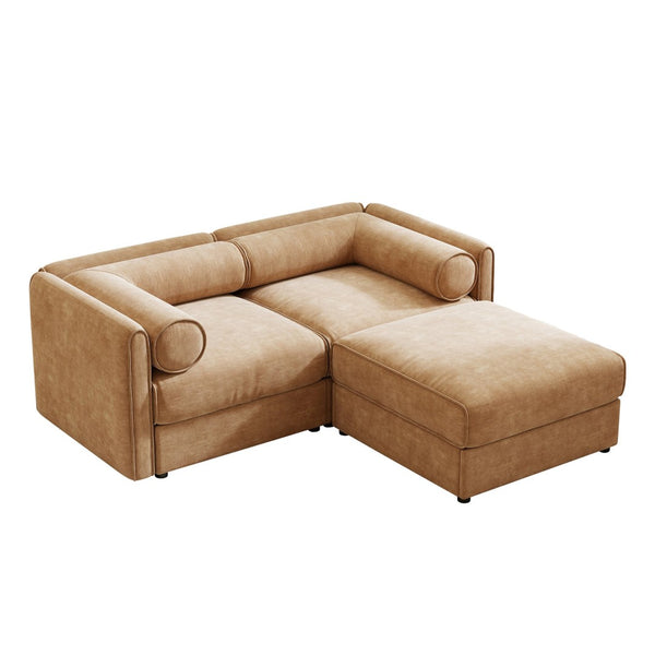English Elm Stylish Camel Chenille 2-Seater Sofa With Ottoman Storage, Ergonomic Comfort & Modular Design W714S01225-GIGA