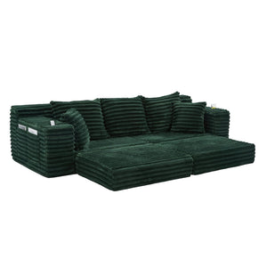English Elm Oversized Corduroy Cloud Couch Convertible Sleeper Sofa with Memory Foam Seating Emerald W395S00120