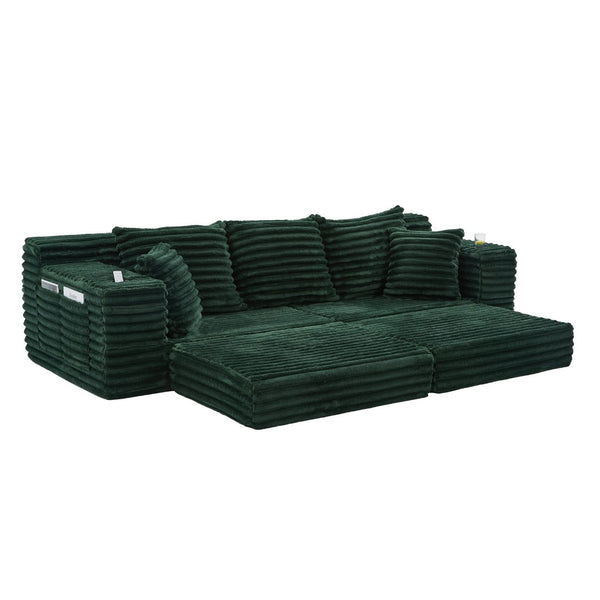 English Elm Oversized Corduroy Cloud Couch Convertible Sleeper Sofa with Memory Foam Seating Emerald W395S00120