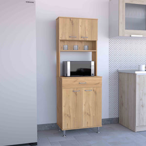 English Elm Della Compact 60" Kitchen Pantry with Countertop, Open & Closed Storage, Drawer & Stable Legs Beige 38.6 L x 18.5 W x 9.4 H B20091842