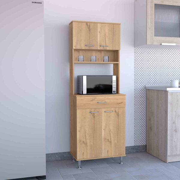 English Elm Della Compact 60" Kitchen Pantry with Countertop, Open & Closed Storage, Drawer & Stable Legs Beige 38.6 L x 18.5 W x 9.4 H B20091842