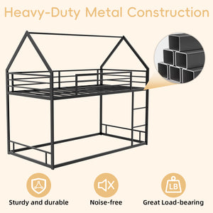 English Elm Metal Twin over Twin Bunk Bed Sturdy Heavy-Duty Frame with Silent Slats, 13" Guardrail & Ladder Black W1935P330797