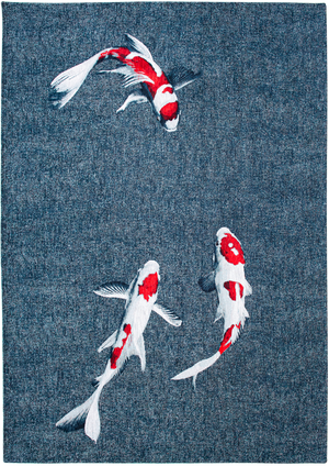 Louis de Pootere Pop Koi 100% PET Poly Mechanically Woven Jacquard Flatweave Novelty / Seasonal Rug Japanese Pond 7'10"
