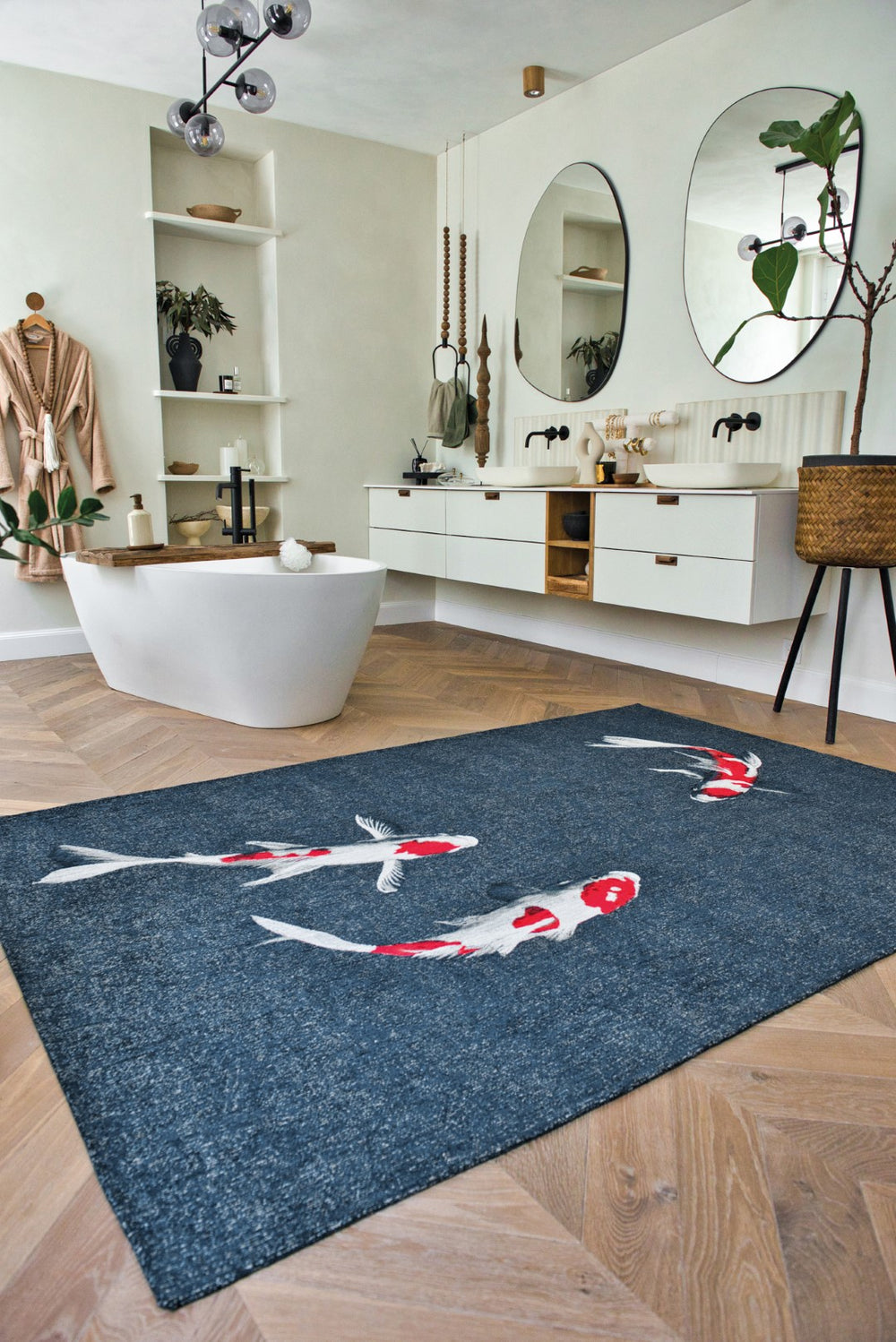 Louis de Pootere Pop Koi 100% PET Poly Mechanically Woven Jacquard Flatweave Novelty / Seasonal Rug Japanese Pond 7'10"