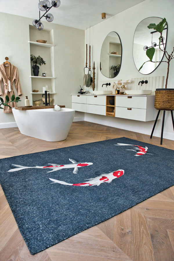 Louis de Pootere Pop Koi 100% PET Poly Mechanically Woven Jacquard Flatweave Novelty / Seasonal Rug Japanese Pond 7'10"