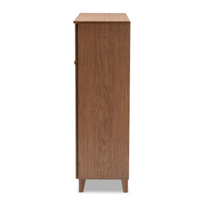 Baxton Studio Baxton Studio Coolidge Mid-Century Modern 11-Shelf Walnut Shoe Storage Cabinet with Drawer & Style FP-05LV-Walnut
