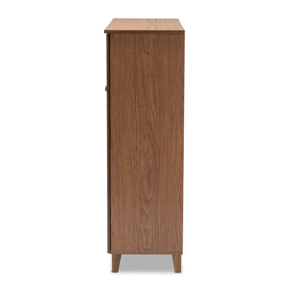 Baxton Studio Baxton Studio Coolidge Mid-Century Modern 11-Shelf Walnut Shoe Storage Cabinet with Drawer & Style FP-05LV-Walnut