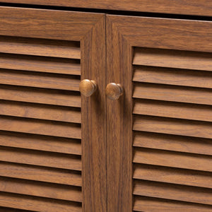 Baxton Studio Baxton Studio Coolidge Mid-Century Modern 11-Shelf Walnut Shoe Storage Cabinet with Drawer & Style FP-05LV-Walnut