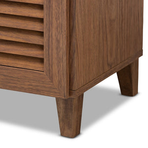 Baxton Studio Baxton Studio Coolidge Mid-Century Modern 11-Shelf Walnut Shoe Storage Cabinet with Drawer & Style FP-05LV-Walnut
