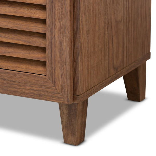 Baxton Studio Baxton Studio Coolidge Mid-Century Modern 11-Shelf Walnut Shoe Storage Cabinet with Drawer & Style FP-05LV-Walnut